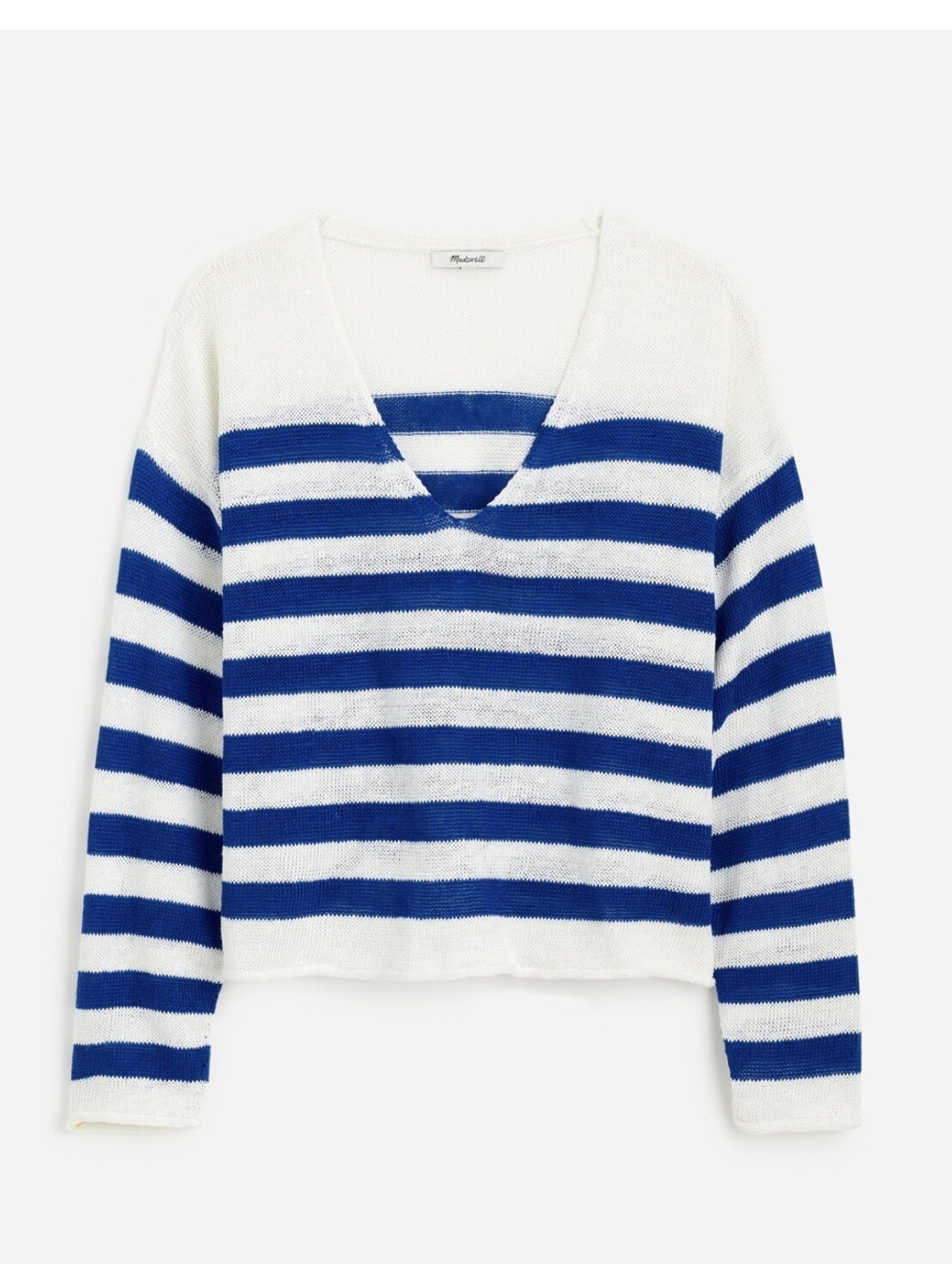 NWT Madewell Linen V-neck Sweater in  Blue Stripe